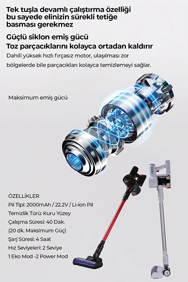 ROBO HIKİNG Serisi Şarjlı Dikey Süpürge Beyaz